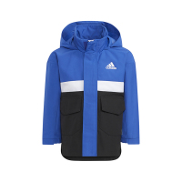 adidas 童装 拼接连帽隐藏式拉链夹克外套 男童 蓝色 HZ7001