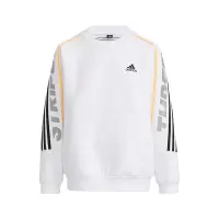 adidas 童装 Logo字母印花图案条纹圆领套头长袖卫衣 男童 白色 H07283