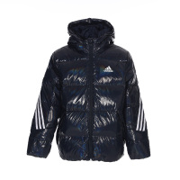 adidas 童装 侧边条纹logo运动连帽含羽绒外套 冬季 男童 传奇墨水蓝H45023