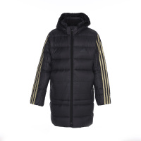 adidas 童装 品牌Logo印花长款连帽羽绒服 冬季 男童 黑色 HD0384