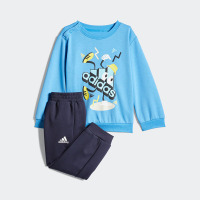 adidas 童装 简约字母Logo运动长袖卫衣卫裤运动套装 男童女童 蓝色 HS1019