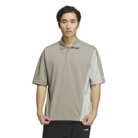 adidas Tech Polo Shirt 字母图案印花拼色户外速干运动短袖Polo衫 男款 卵石银灰 IC4420