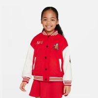 Nike 童装 图案印花单排扣棒球领长袖夹克外套 女童 红色 FN6201-657