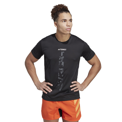 adidas Agravic Trail Running Tee 字母图案印花户外运动短袖T恤 男款 黑色 HT9441