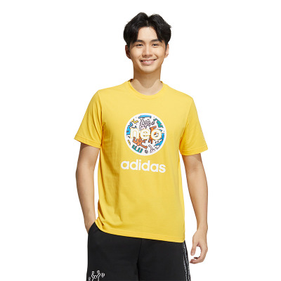 adidas 卡通图案印花logo运动T恤 男女同款 日光黄 HD7272