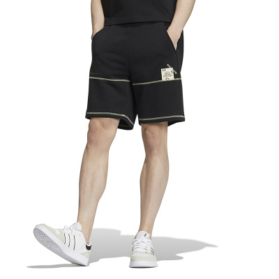 adidas neo 纯色明线设计直筒运动休闲短裤 男款 黑色 HH7673
