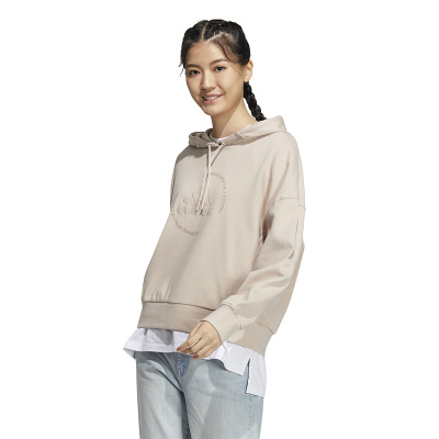 adidas Foc Gfx Hoody 品牌Logo刺绣徽标连帽套头长袖卫衣 女款 杏色 HY2831