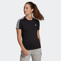 adidas W 3s T 三条纹运动圆领短袖T恤 女款 黑色 GL0784