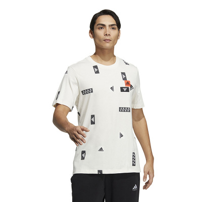 adidas Logo印花休闲圆步运动短袖T恤 男款 白色 HM2965