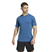 adidas 纯色Logo标识运动健身短袖T恤 男款 亮蓝 HS7461