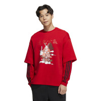 adidas neo CNY新年款 印花字母圆领套头长袖卫衣 男女同款 红色 新年推荐 IQ1586