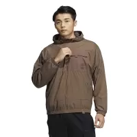 adidas St Gz Mh Wv Jkt 纯色胸前口袋Logo标识宽松连帽长袖夹克外套 男款 棕色 IA6961