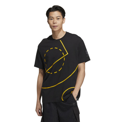 adidas neo 几何图案印花圆领T恤 男女同款 黑色 HM9999
