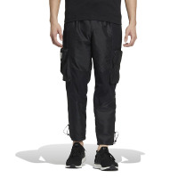 adidas 纯色口袋Logo印花直筒系带运动长裤 男款 黑色 HT0523