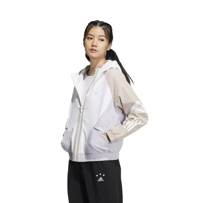 Adidas Foc Wvm JKt 拼接撞色运动休闲拉链连帽夹克外套 女款 藕粉色 HY2814