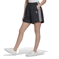 adidas originals三叶草 条纹松紧腰运动短裤 女款 黑色 H37753