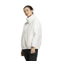 adidas Metrevboa Jacket T2 纯色条纹拉链立领仿羊羔绒双面穿运动夹克外套 女款 粉白色 HM71