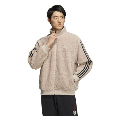 adidas neo 条纹运动摇粒绒夹克外套 男女同款 灰褐棕 HY2684