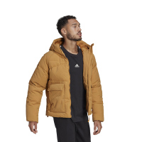 adidas 纯色Logo印花图案拉链连帽羽绒服 男款 黄色 HN9932