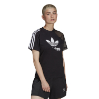 adidas originals 大Logo条纹拼接休闲圆领短袖T恤 女款 黑色 HC7039