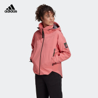 adidas 纯色印花Logo拉链连帽夹克外套 女款 粉色 GL1009