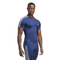 adidas 三条纹拼色速干运动健身短袖T恤 男款 深蓝 IC2166