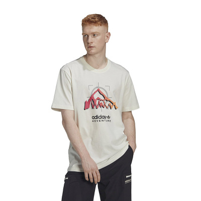 adidas originals 三叶草 山峰字母Logo印花圆领休闲短袖T恤 男款 白色 HK4983