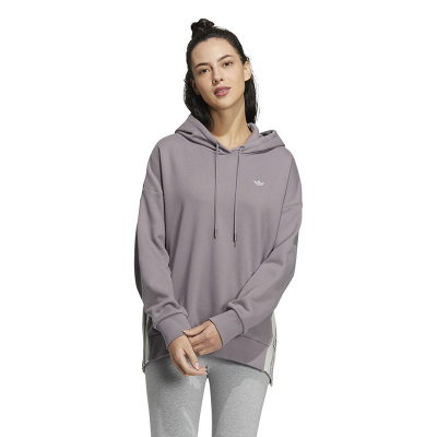 adidas originals Logo印花图案抽绳连帽长袖卫衣 女款 紫色 IC8123