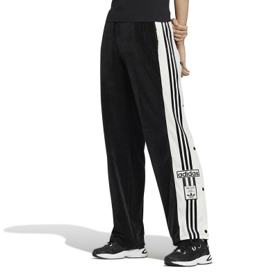 adidas originals 拼接侧开纽扣品牌Logo印花运动裤 女款 黑色 IC8127