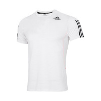 adidas 纯色条纹Logo微标运动休闲圆领短袖T恤 男款 白色 H16877