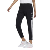 adidas neo x 吾皇万睡 联名款 W Ccny Ww Tp 印花撞色三条纹束脚运动裤 女款 黑色 H45035