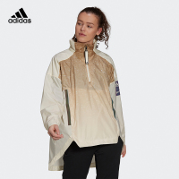 adidas 纯色Logo品牌印花半拉链立领长袖夹克 女款 白色 GM4326