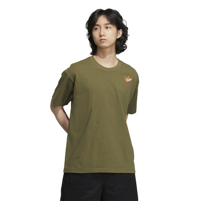 adidas originals 徽标Logo印花纯色圆领短袖T恤 男女同款 深橄榄绿 HS1915