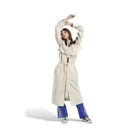 adidas originals 侧条纹单排扣束腰长款风衣 女款 白色 IC5588