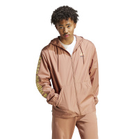 adidas 字母Logo图案印花长袖连帽夹克外套 男款 岩层土褐色 IC8868