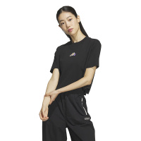 adidas originals Tee 纯色花卉印花细节运动短袖T恤 女款 黑色 IK8641