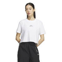 adidas originals Tee 纯色花卉印花细节运动短袖T恤 女款 白色 IK8642