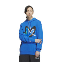 adidas originals 情人节特别系列 爱心Logo运动长袖连帽套头休闲卫衣 男女同款 蓝色 IK8650