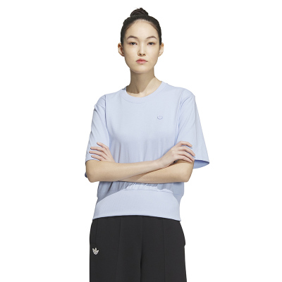 adidas originals 纯色圆领宽松短袖T恤 女款 淡粉蓝 IP1755