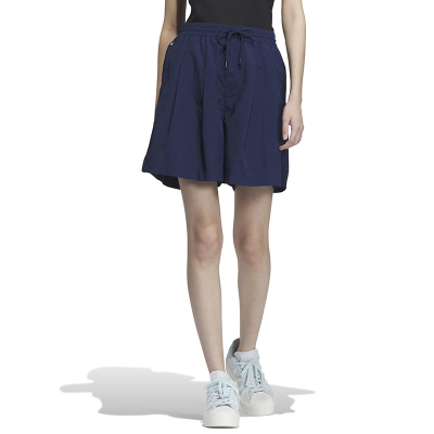 adidas originals 纯色Logo刺绣系带直筒常规短裤 女款 深靛蓝 IP1758