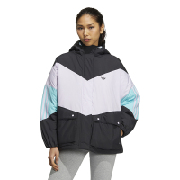 adidas originals Clr Block Down 撞色拼接设计品牌Logo印花连帽羽绒服 女款 黑色 HS