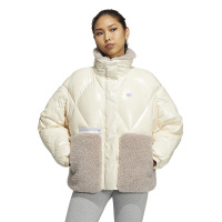 adidas originals Down Sherpa Mix 纯色印花Logo拉链连帽仿羊羔绒羽绒服 女款 白色 H