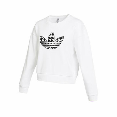 adidas originals Logo印花千鸟格圆领套头卫衣 女款 白色 IC5148