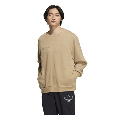 adidas originals Ww Crew 纯色刺绣小Logo圆领长袖卫衣 男款 卡其色 IC8158