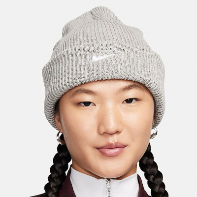 Nike 耐克帽子冬季新款灰色简约休闲保暖翻边针织毛线运动帽 FB6529-063