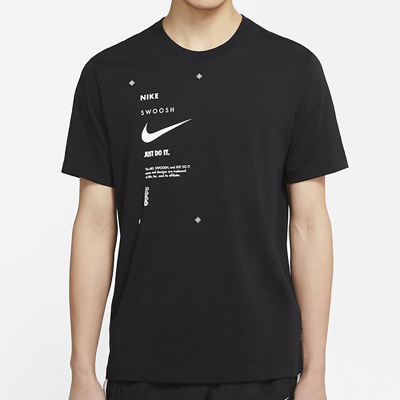 Nike耐克棉T短袖男装黑色圆领运动T恤透气半袖DJ5374-010