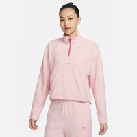 Nike耐克女子长袖卫衣冬新款粉色薄绒半拉链立领套头衫FV4014-632