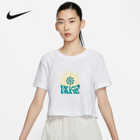 Nike耐克女子T恤夏新款印花宽松纯棉短款刺绣短袖上衣FV4231-100