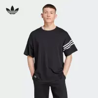 adidas阿迪达斯三叶草侧边三条纹2024夏男简约黑色短袖T恤IW0972