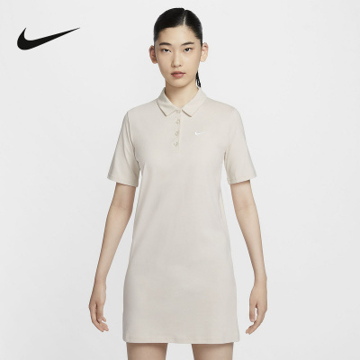 NIKE耐克女裙新款运动休闲中长款POLO衫透气短袖连衣裙HJ8149-104